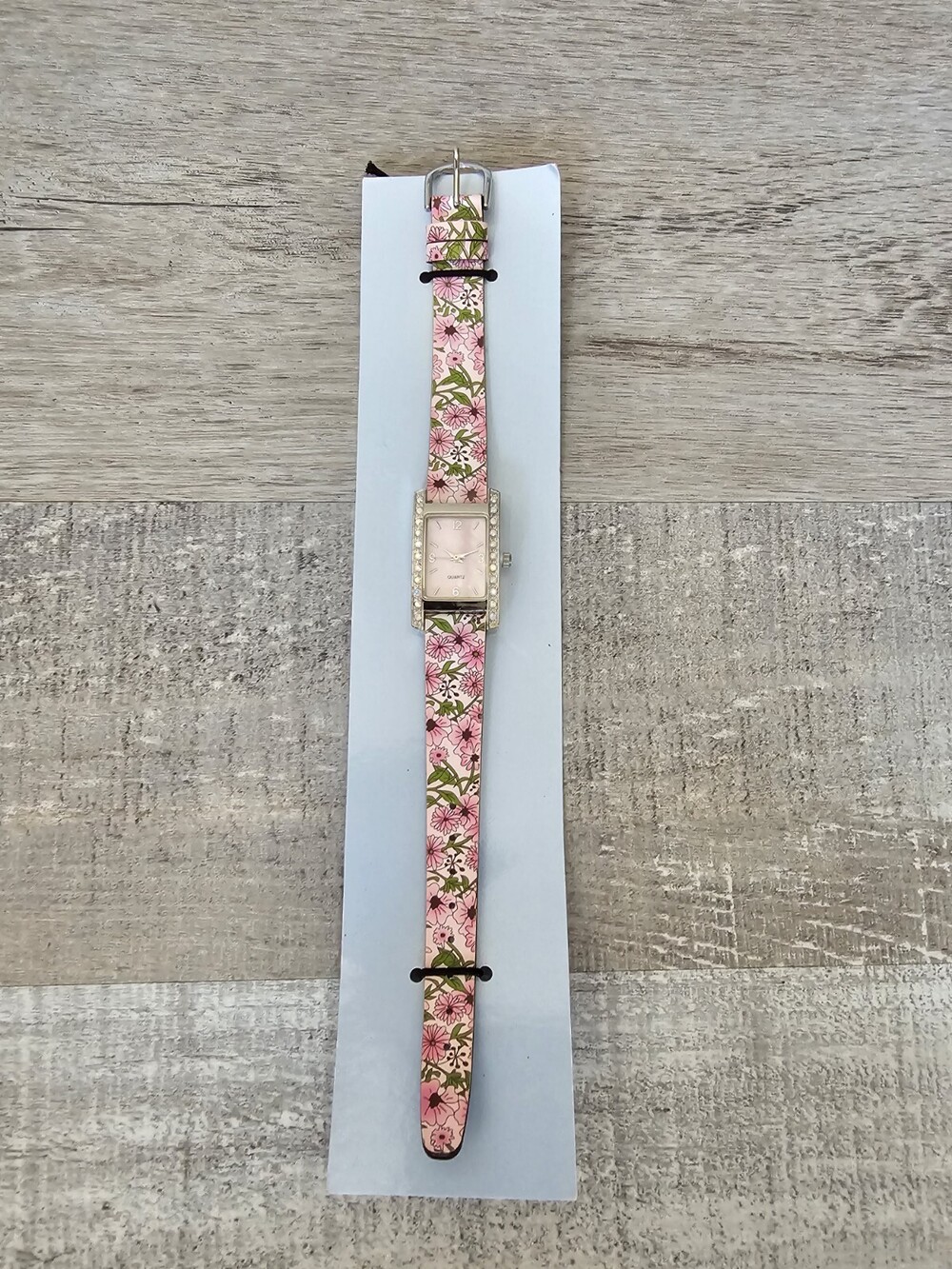 Womens Pink Mother of Pearl Face w/ Spring Flower Leather Band Watch Ladies NOS